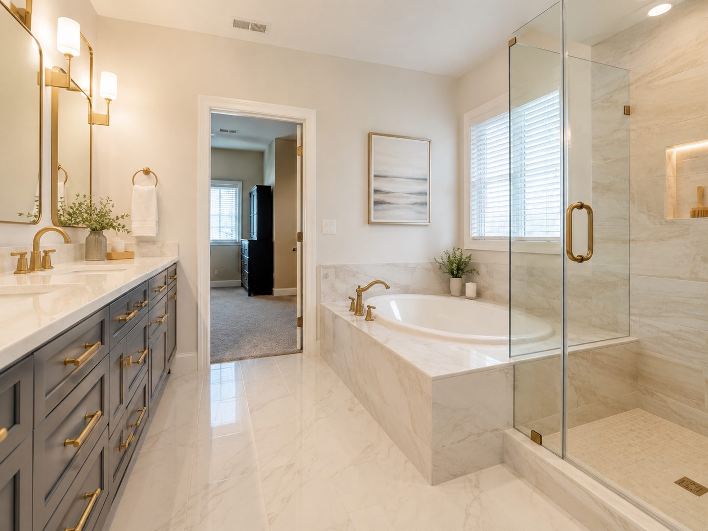 Bathroom after remodel with walk-in shower